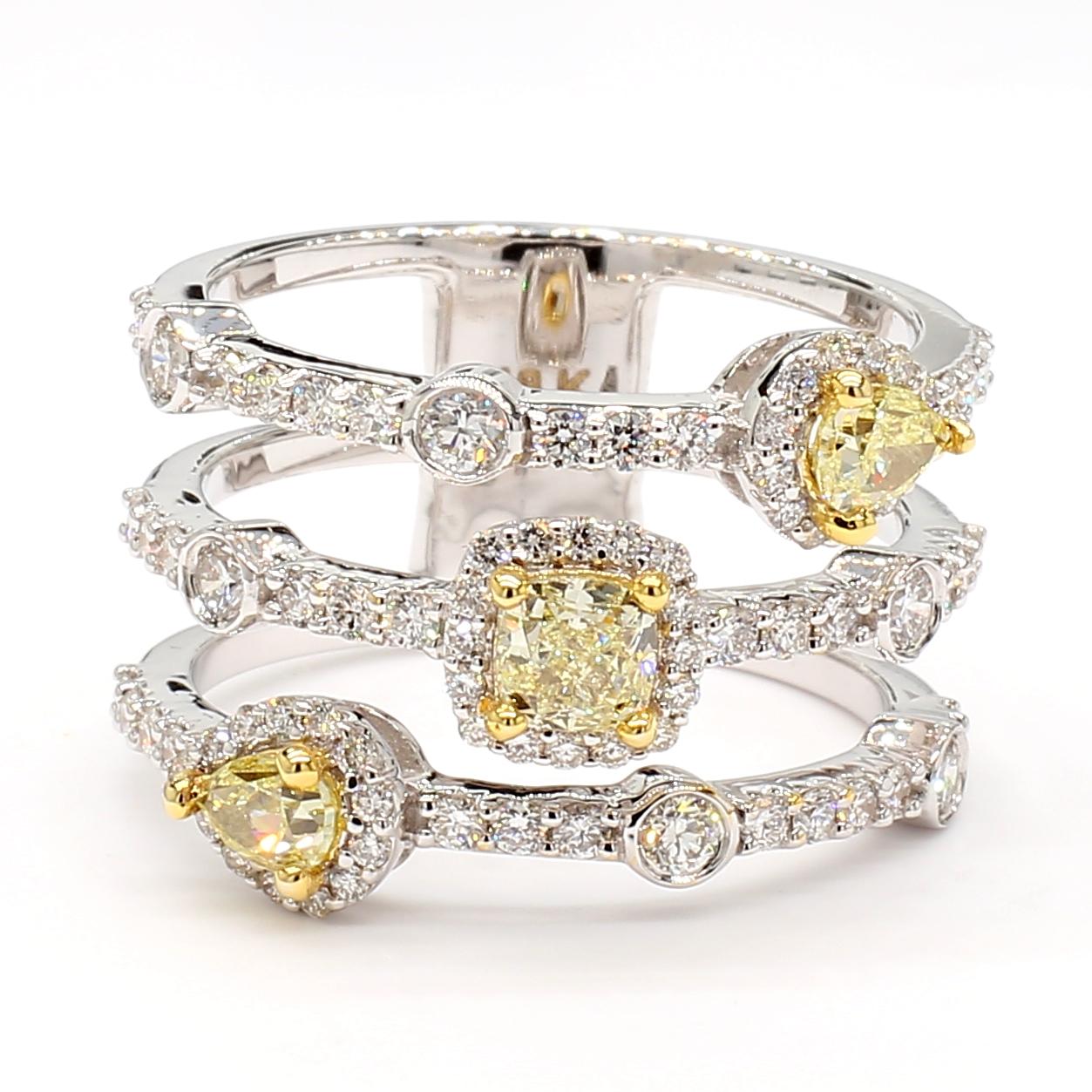 Contemporary Natural Yellow Cushion Diamond 1.54 Carat TW Gold Cocktail Ring For Sale
