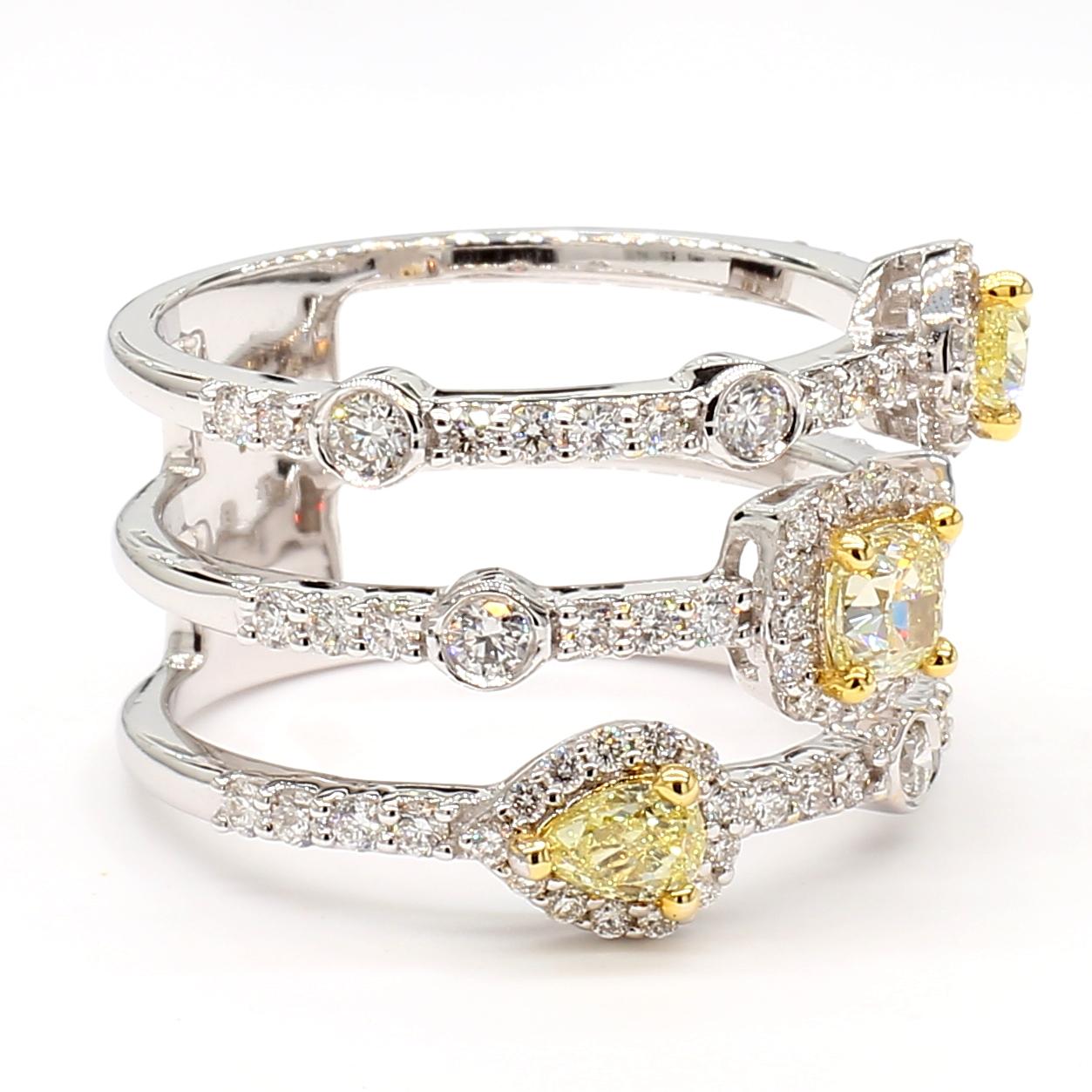 Cushion Cut Natural Yellow Cushion Diamond 1.54 Carat TW Gold Cocktail Ring For Sale