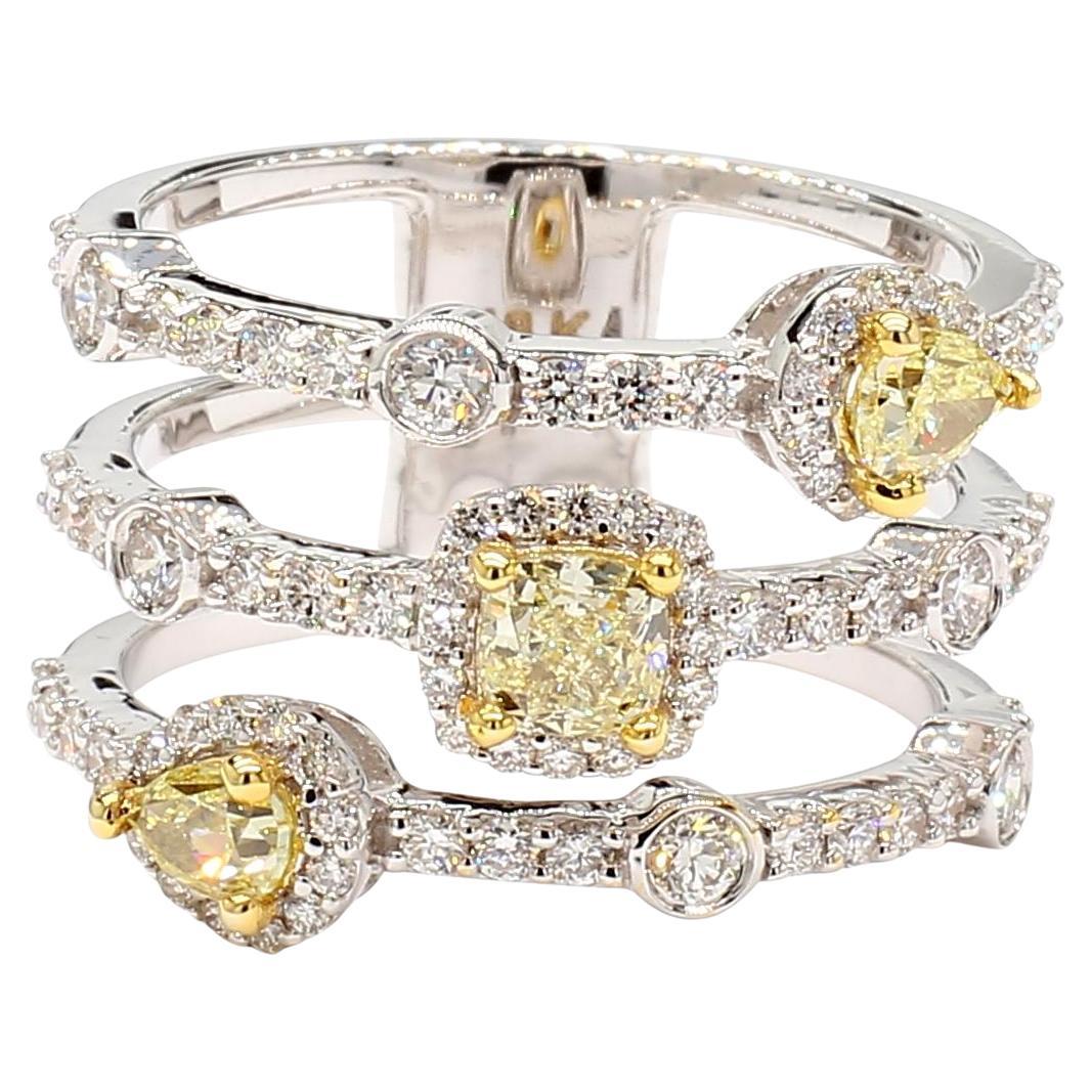Natural Yellow Cushion Diamond 1.54 Carat TW Gold Cocktail Ring