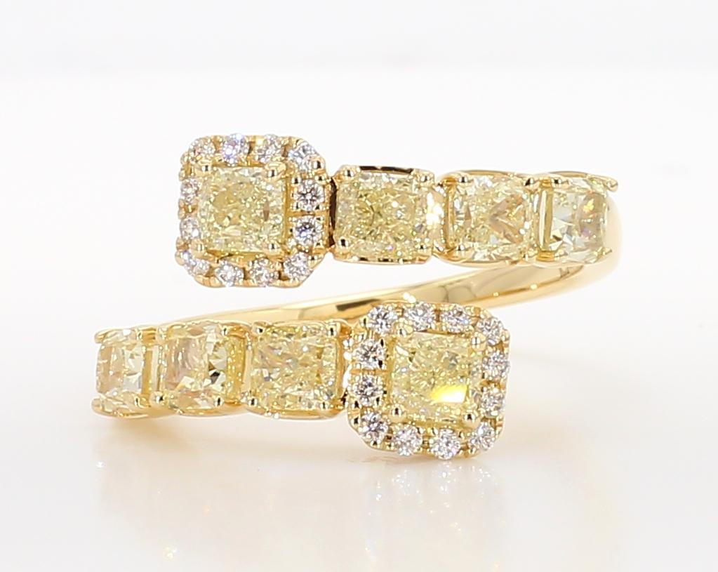 Contemporary Natural Yellow Cushion Diamond 1.57 Carat TW Gold Cocktail Band For Sale