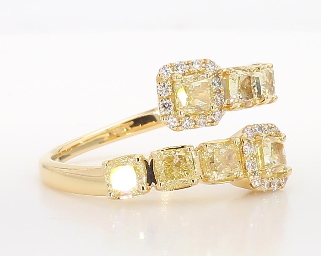 Cushion Cut Natural Yellow Cushion Diamond 1.57 Carat TW Gold Cocktail Band For Sale