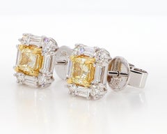 Orecchini in oro con diamante giallo naturale a cuscino da 1.64 carati TW