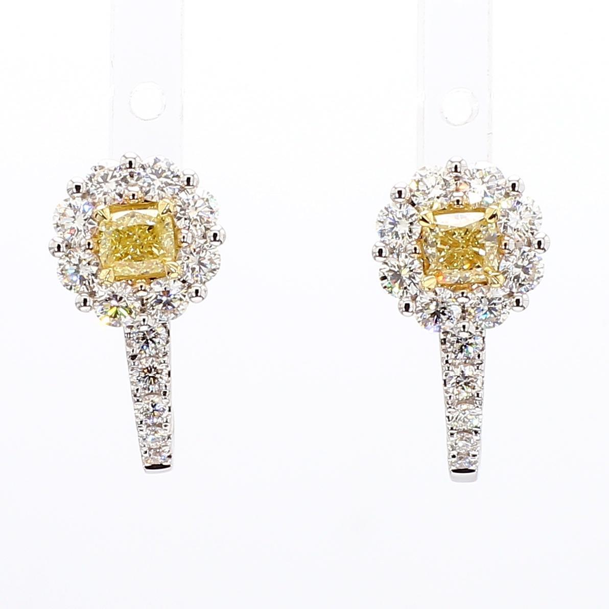 Contemporaneo Orecchini in oro con diamante giallo naturale a cuscino da 1.65 carati TW in vendita
