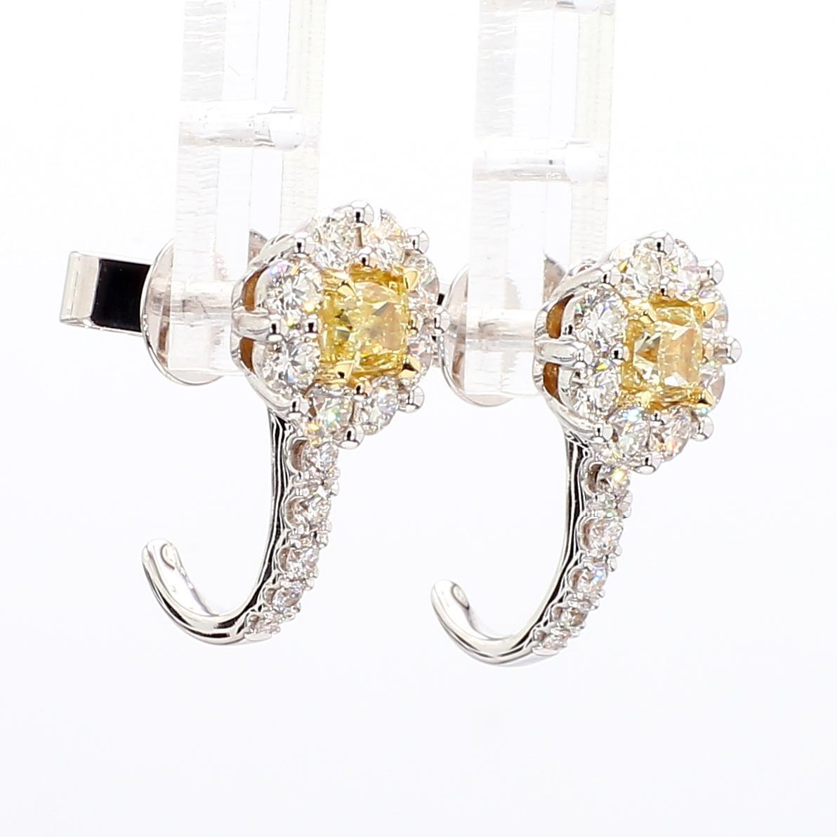 Taglio cuscino Orecchini in oro con diamante giallo naturale a cuscino da 1.65 carati TW in vendita