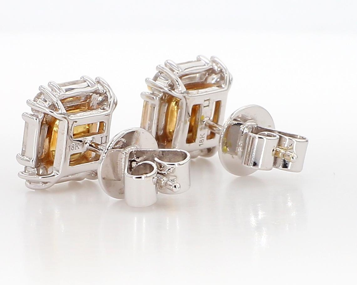 Natürlicher gelber Diamant im Kissenschliff 1.73 Karat TW Gold-Ohrstecker Damen