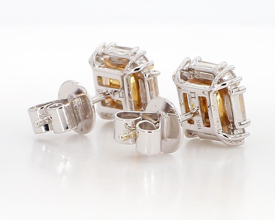 Natural Yellow Cushion Diamond 1.73 Carat TW Gold Stud Earrings For Sale 1