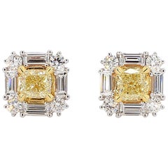 Natürlicher gelber Diamant im Kissenschliff 1.73 Karat TW Gold-Ohrstecker