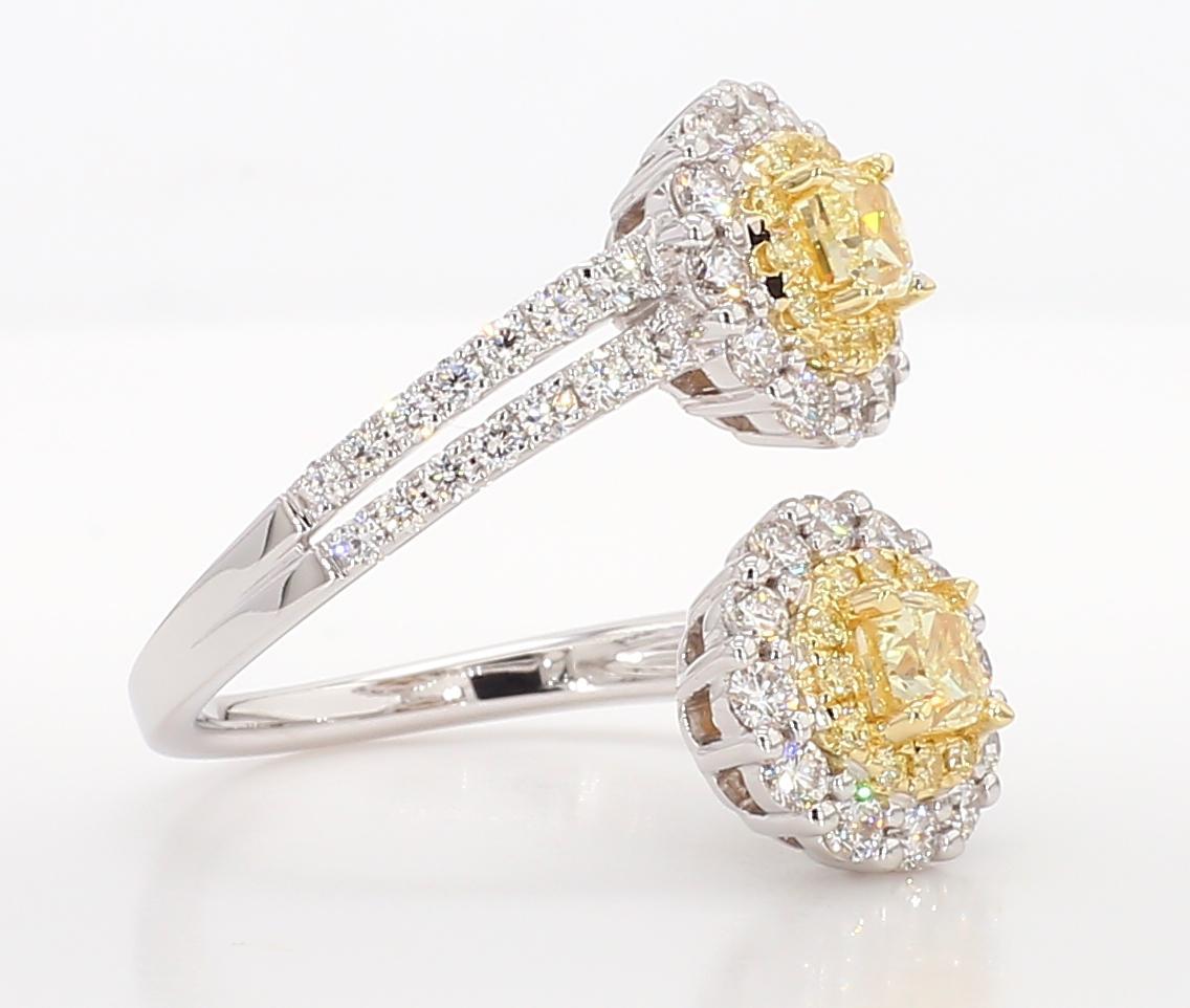 Contemporary Natural Yellow Cushion Diamond 1.74 Carat TW Gold Cocktail Ring For Sale