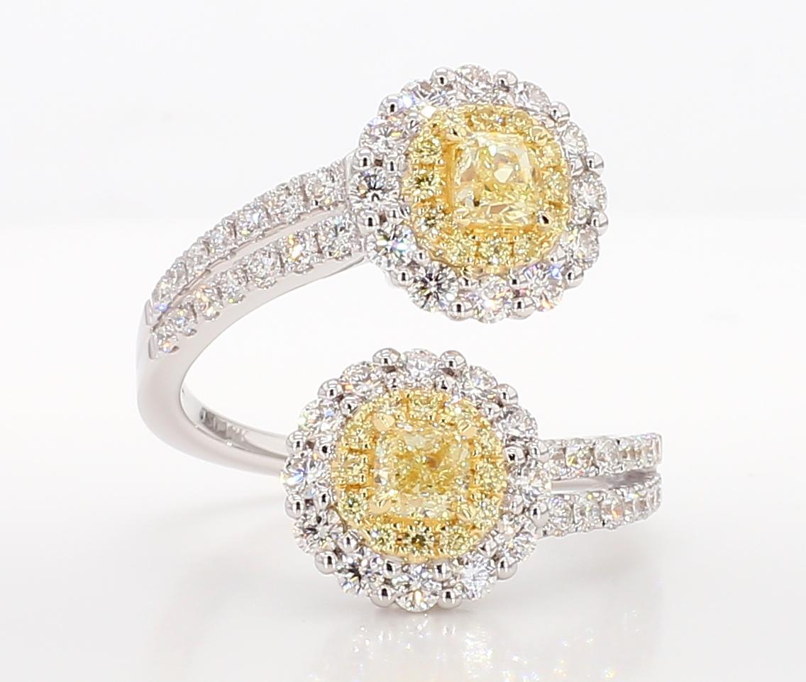 Cushion Cut Natural Yellow Cushion Diamond 1.74 Carat TW Gold Cocktail Ring For Sale