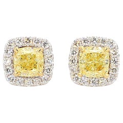 Natürlicher gelber Diamant im Kissenschliff 1.75 Karat TW Gold-Ohrstecker