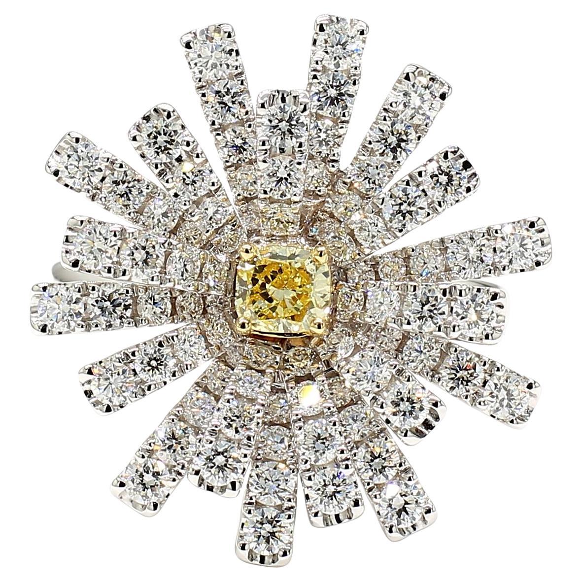 Natural Yellow Cushion Diamond 1.79 Carat TW Gold Cocktail Ring