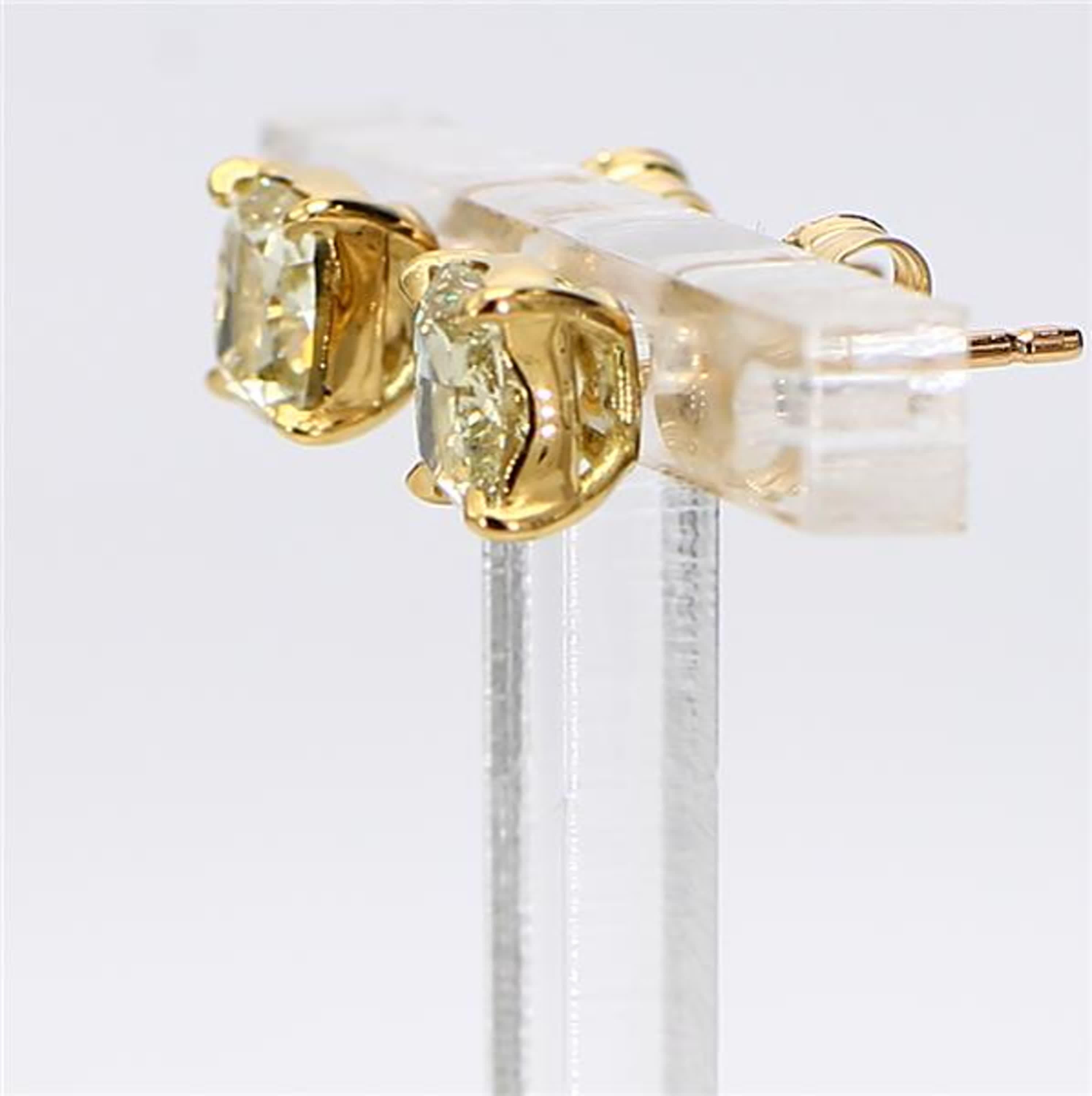 Contemporary Natural Yellow Cushion Diamond 1.81 Carat TW Yellow Gold Stud Earrings