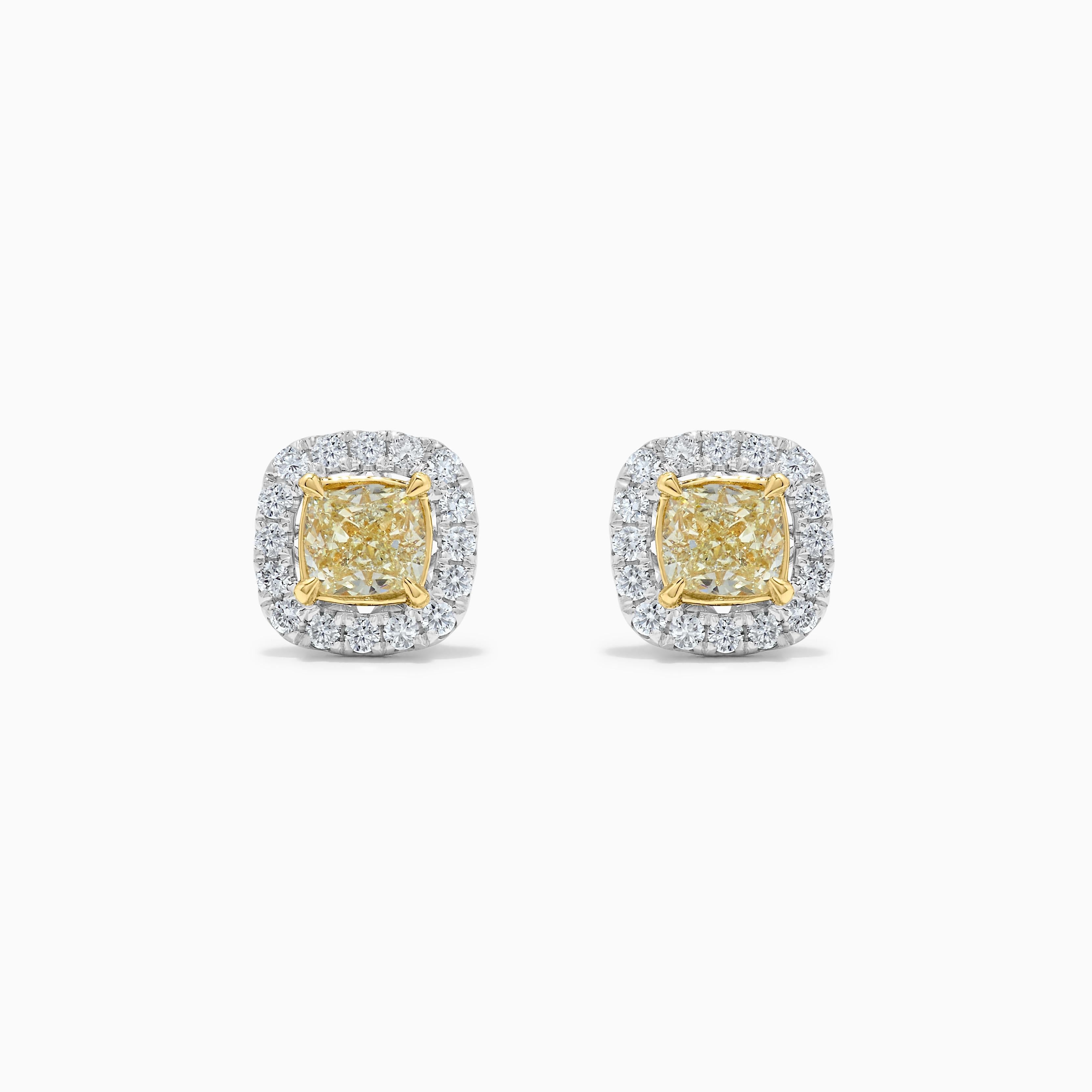 Contemporain Boucles d'oreilles en or avec diamant coussin de 1.84 carat TW de couleur naturelle jaune en vente