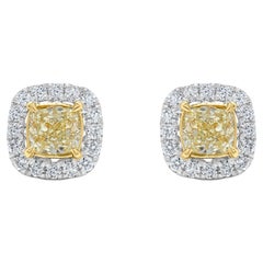 Pendientes de oro amarillo natural con diamante en cojín de 1.84 quilates TW
