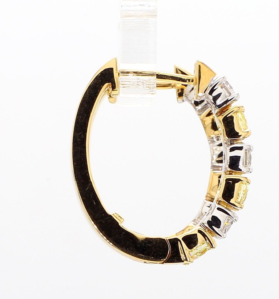 Contemporaneo Orecchini a cerchio in oro con diamante giallo naturale a cuscino da 1.86 carati TW in vendita