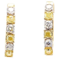 Orecchini a cerchio in oro con diamante giallo naturale a cuscino da 1.86 carati TW