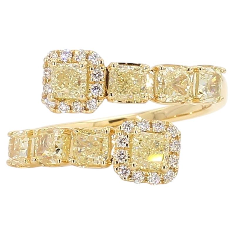 Natural Yellow Cushion Diamond 1.88 Carat TW Gold Ring