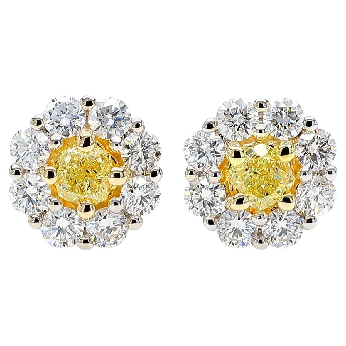 Natural Yellow Cushion Diamond 1.97 Carat TW Gold Stud Earrings
