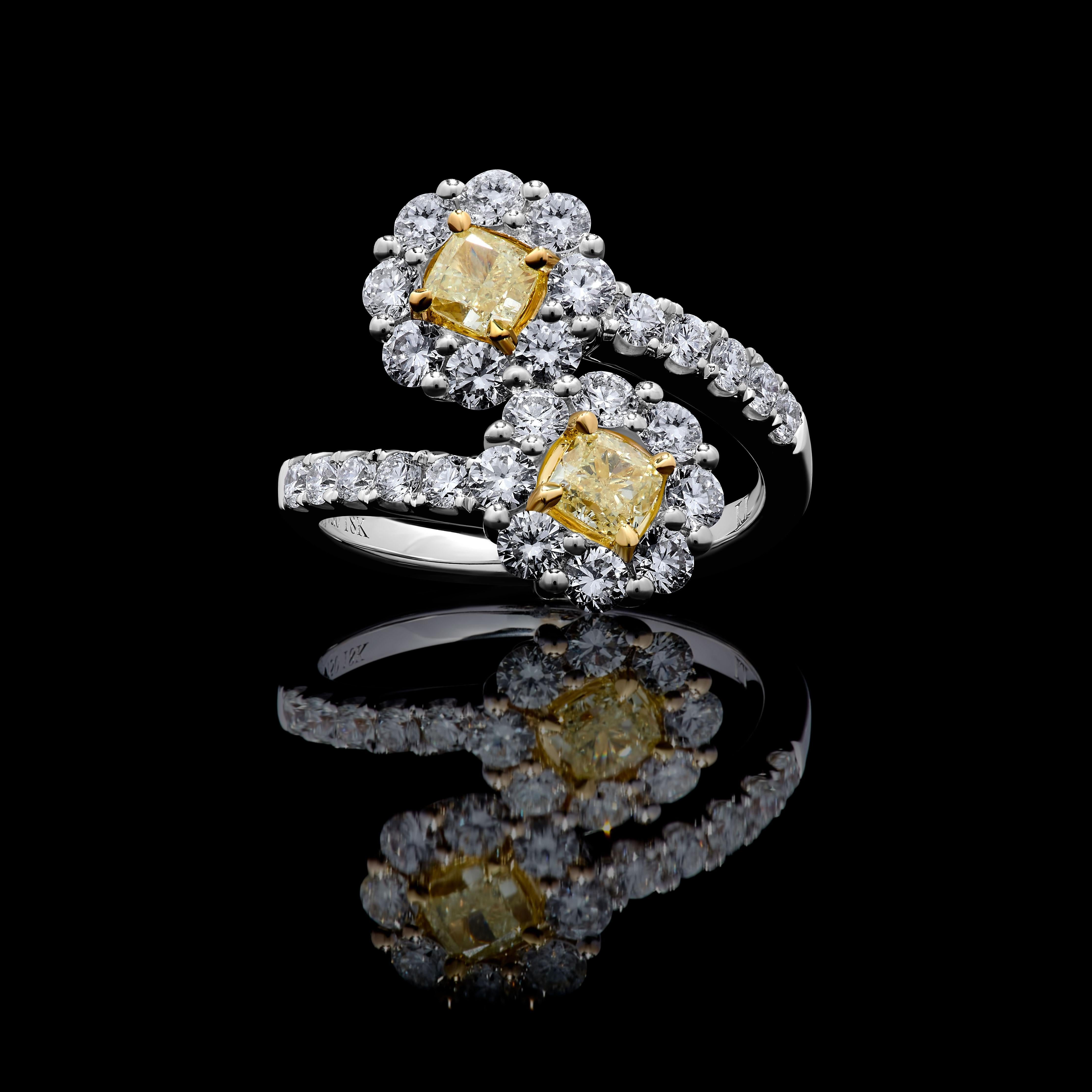 Contemporary Natural Yellow Cushion Diamond 2.00 Carat TW Gold Cocktail Ring For Sale