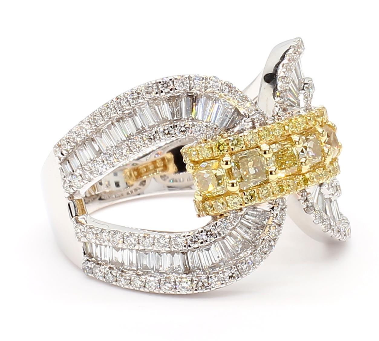 Contemporary Natural Yellow Cushion Diamond 2.11 Carat TW Gold Cocktail Band For Sale