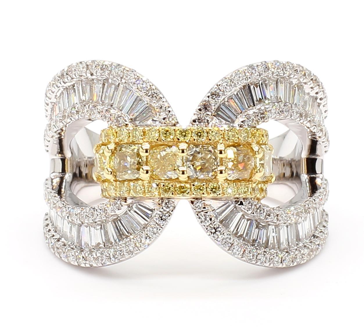 Cushion Cut Natural Yellow Cushion Diamond 2.11 Carat TW Gold Cocktail Band For Sale