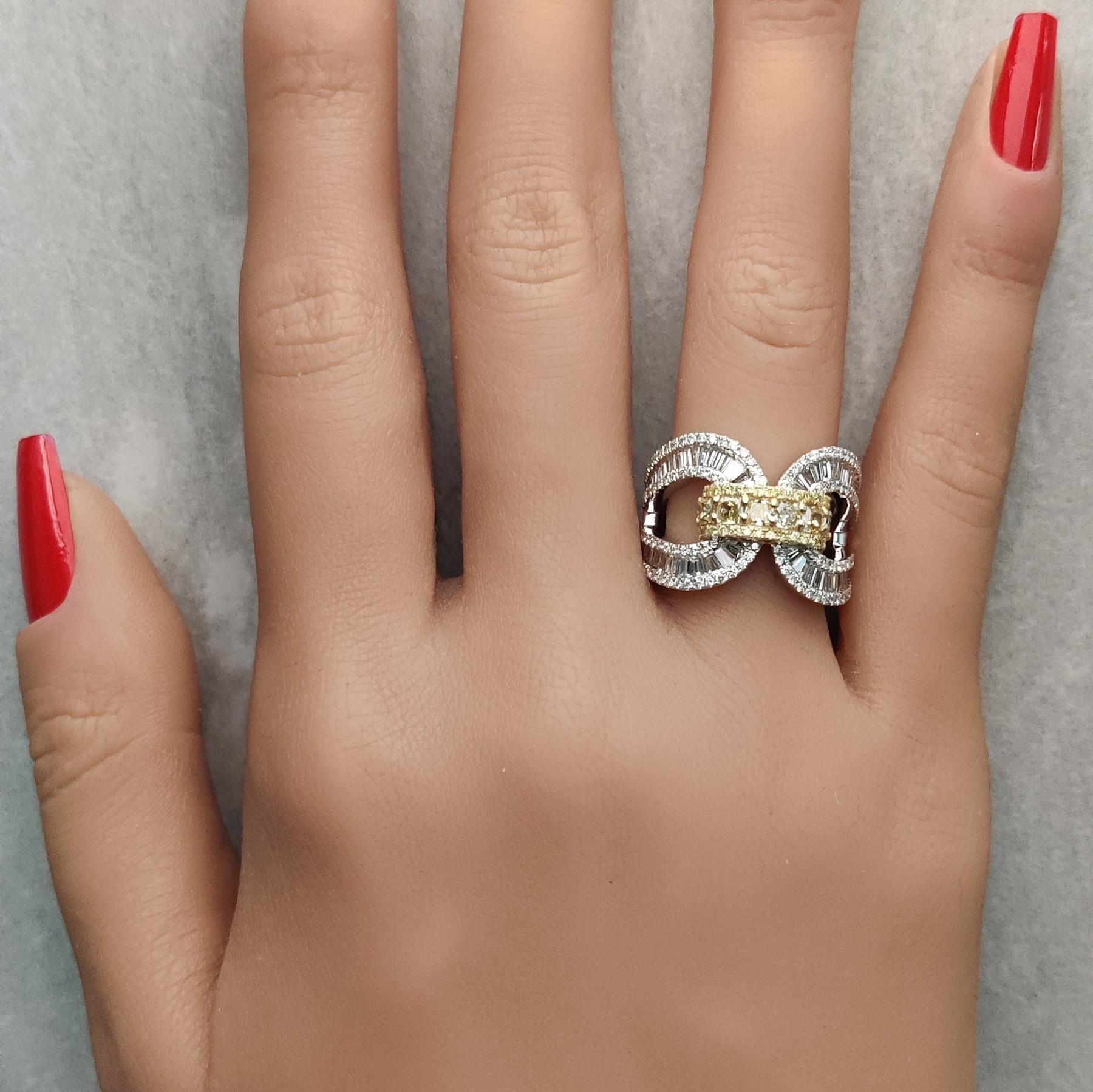 Natural Yellow Cushion Diamond 2.11 Carat TW Gold Cocktail Band In New Condition For Sale In New York, NY