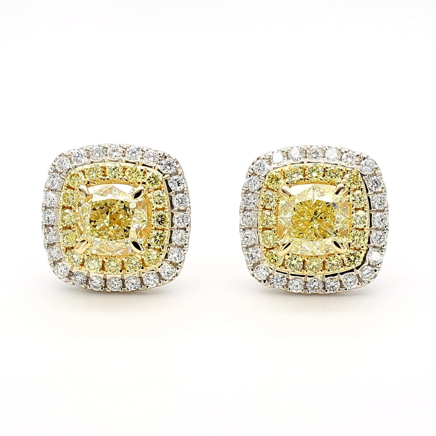 Contemporaneo Orecchini in oro con diamante giallo naturale a cuscino da 2.12 carati TW in vendita