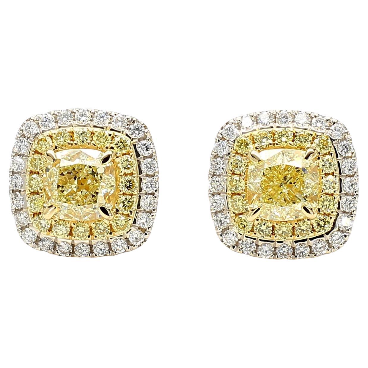 Orecchini in oro con diamante giallo naturale a cuscino da 2.12 carati TW