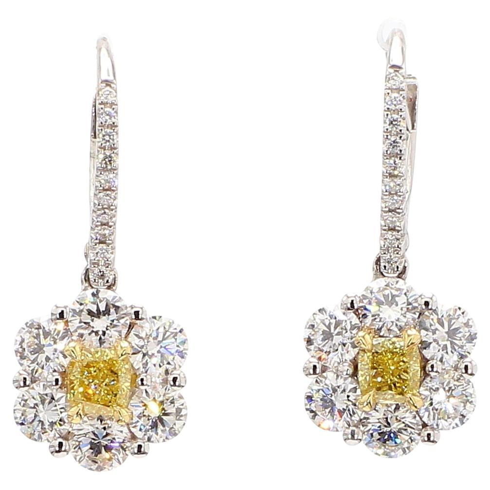 Radiant 3 carats and 30 points Natural Diamond Drop Earrings in 18K ...