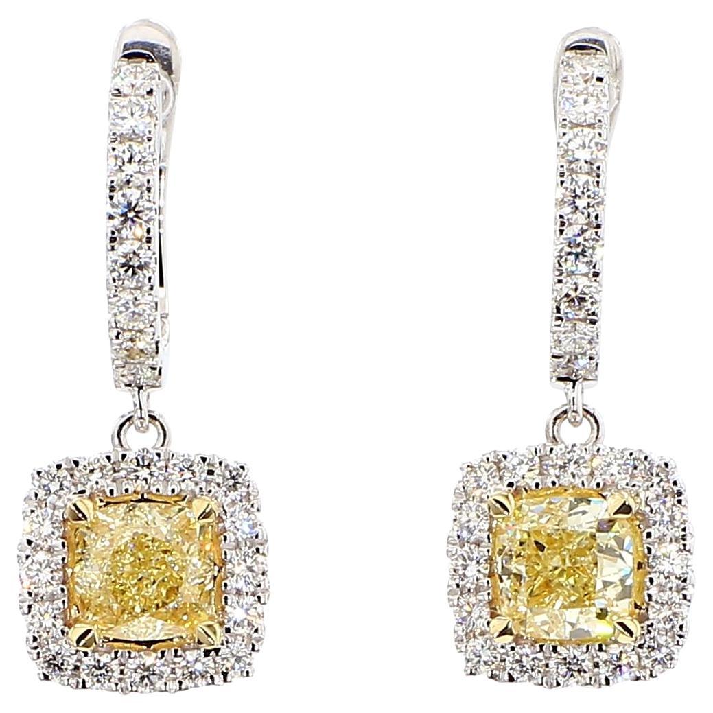 Pendientes de gota de oro amarillo natural con diamante en cojín de 2.35 quilates TW