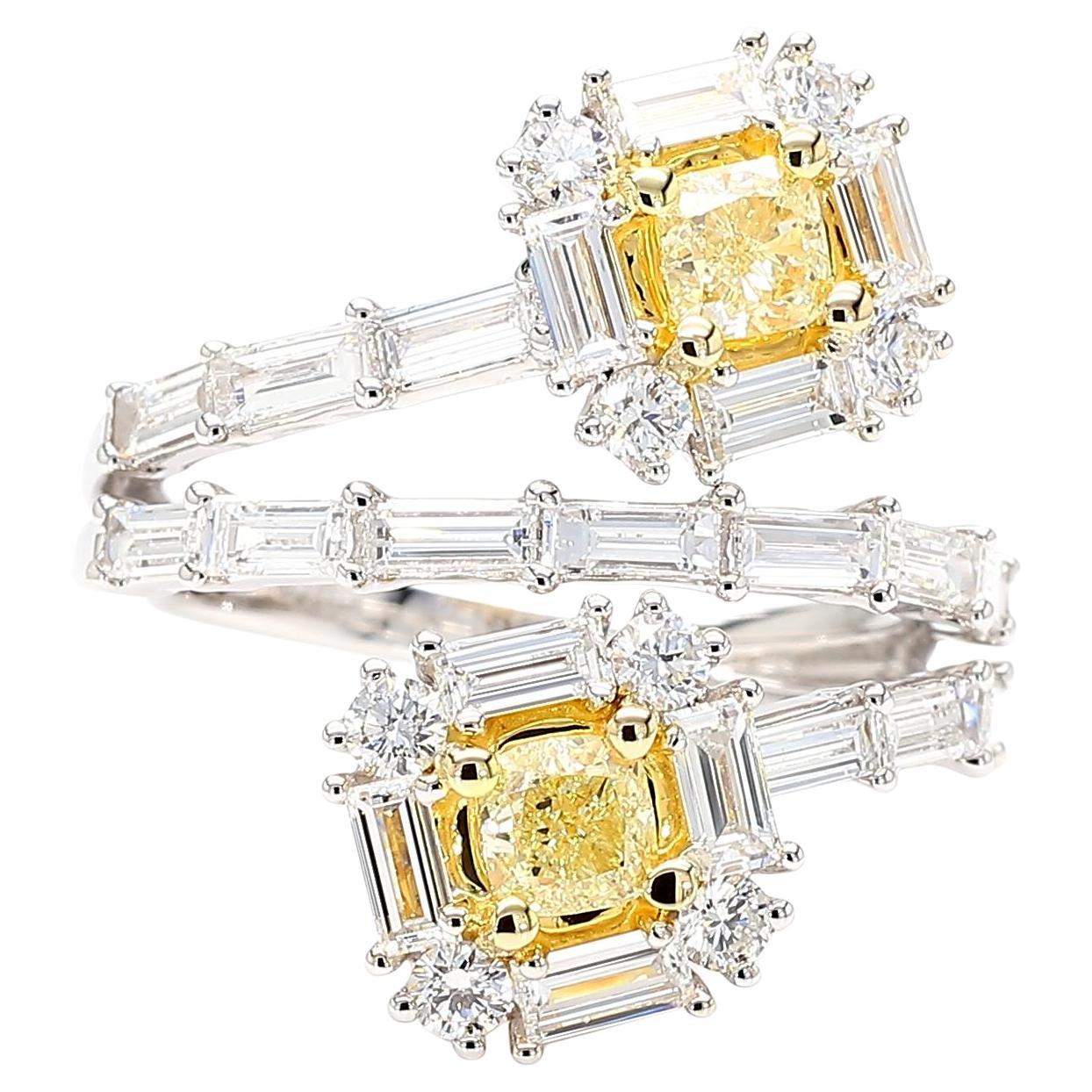 Natural Yellow Cushion Diamond 2.48 Carat TW Gold Cocktail Ring For Sale