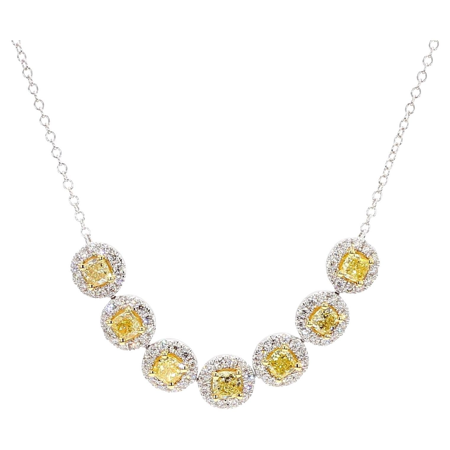 Natürlicher gelber Diamant im Kissenschliff 2.81 Karat TW Gold-Tropfen-Halskette