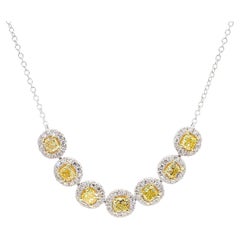 Natural Yellow Cushion Diamond 2.81 Carat TW Gold Drop Necklace