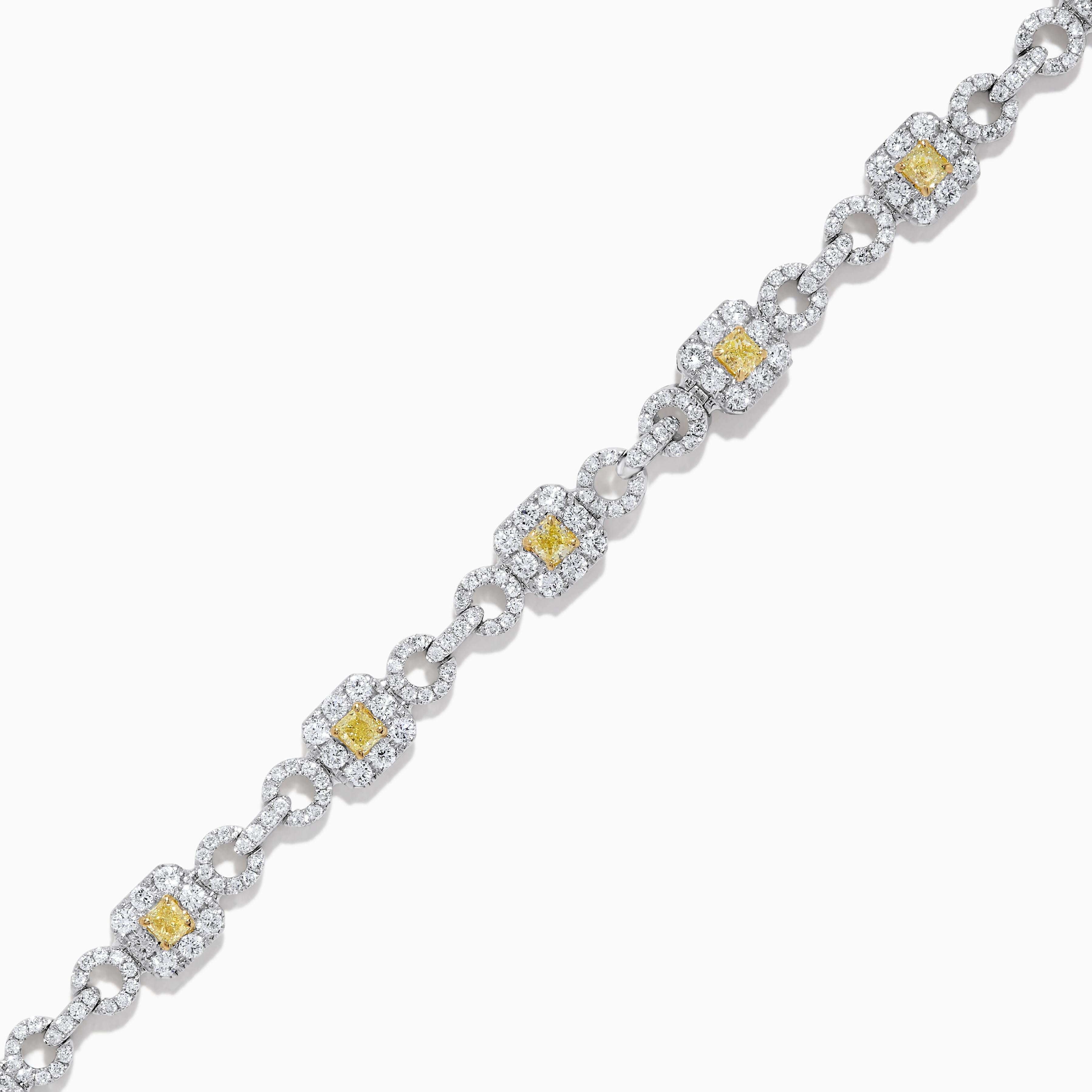 Natural Yellow Cushion Diamond 2.94 Carat TW Gold Tennis Bracelet In New Condition For Sale In New York, NY
