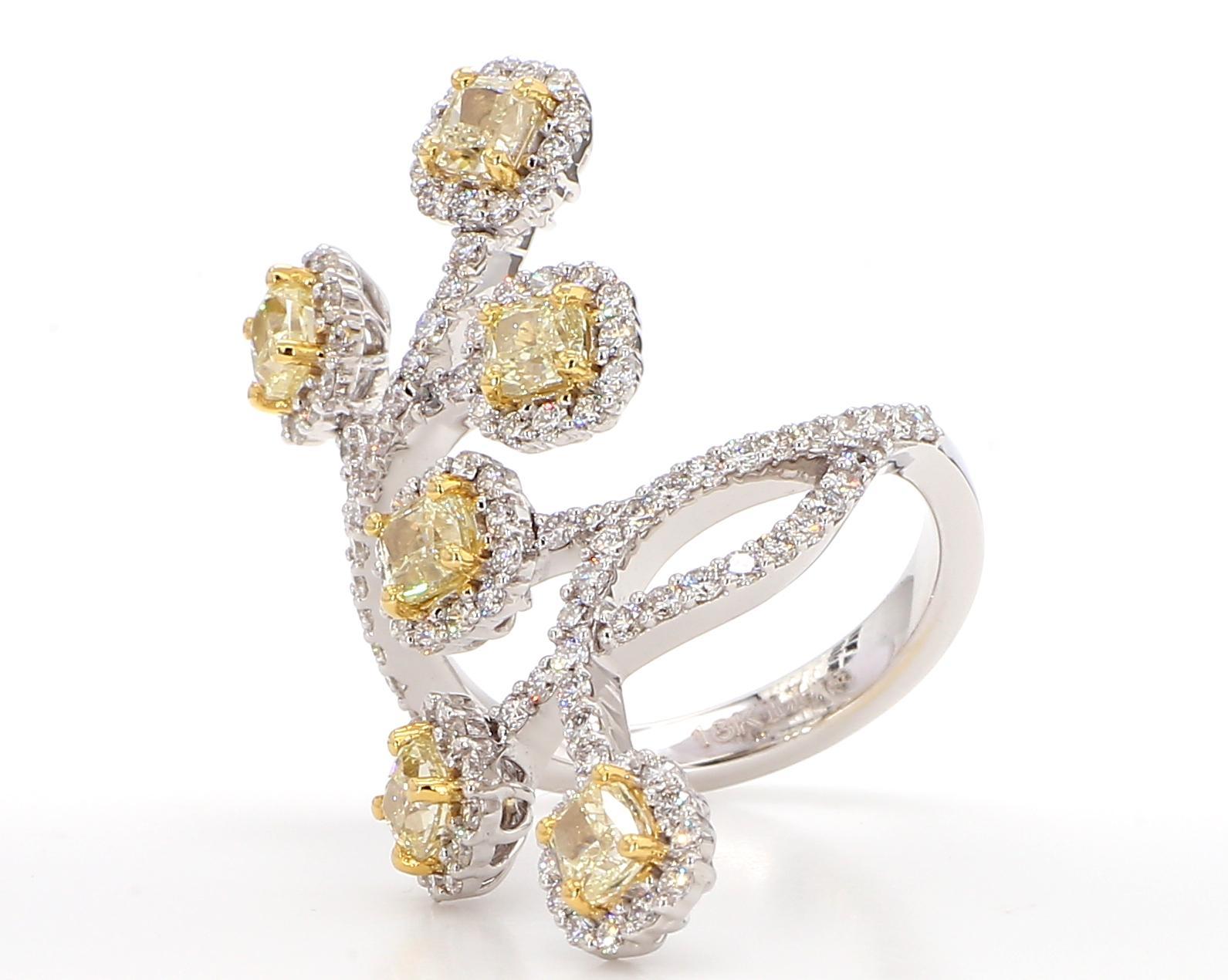 Contemporary Natural Yellow Cushion Diamond 3.20 Carat TW Gold Cocktail Band For Sale
