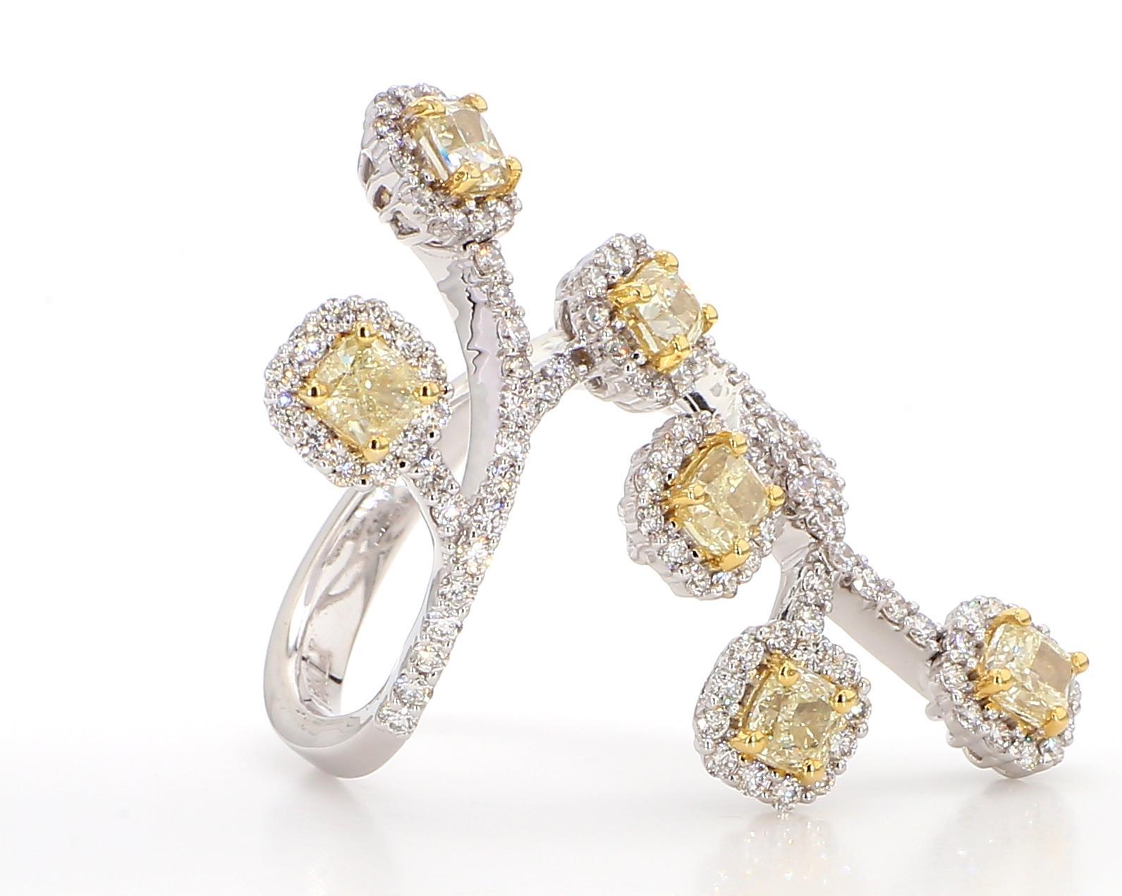 Natural Yellow Cushion Diamond 3.20 Carat TW Gold Cocktail Band For Sale 2
