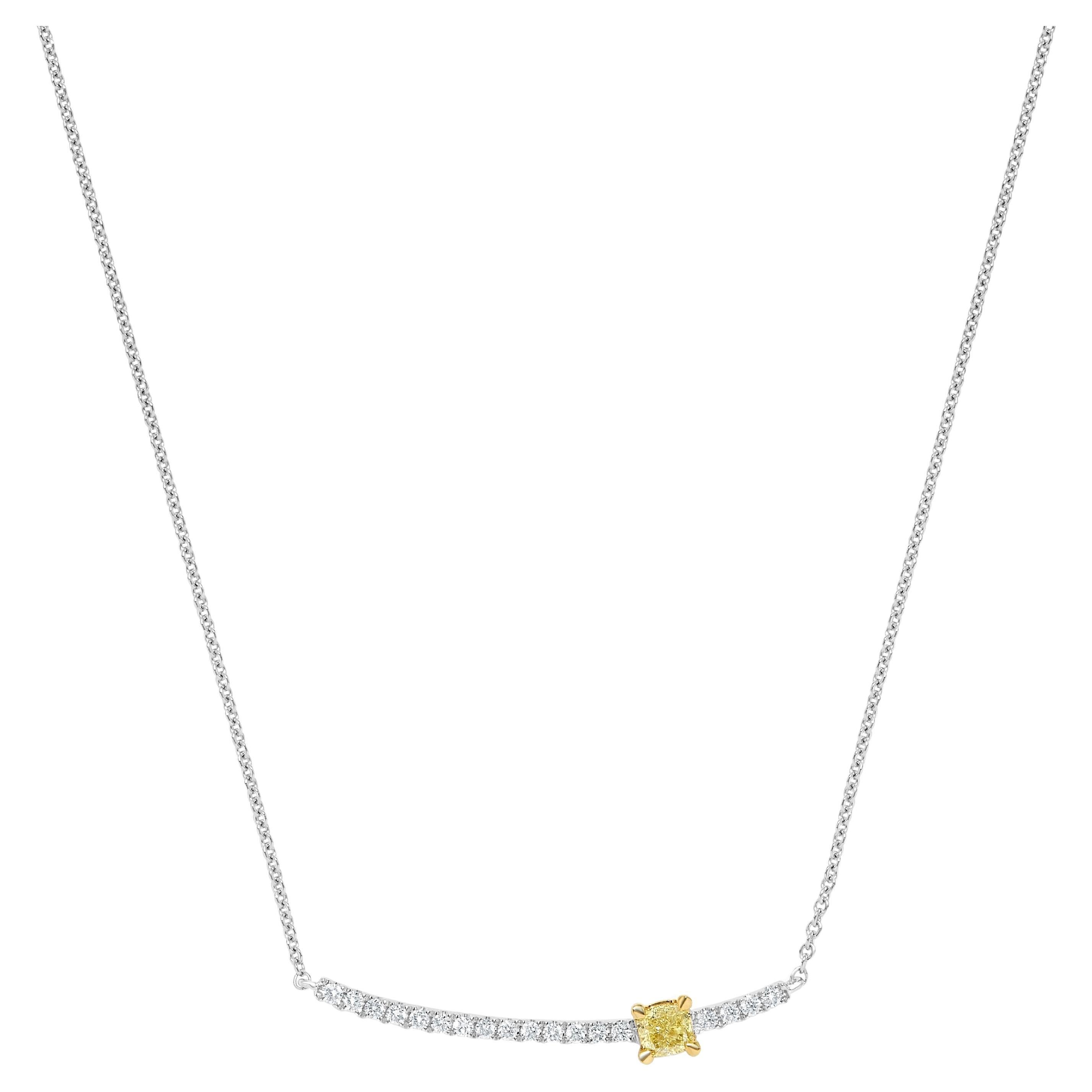 Natural Yellow Cushion Diamond .37 Carat TW Gold Drop Necklace For Sale