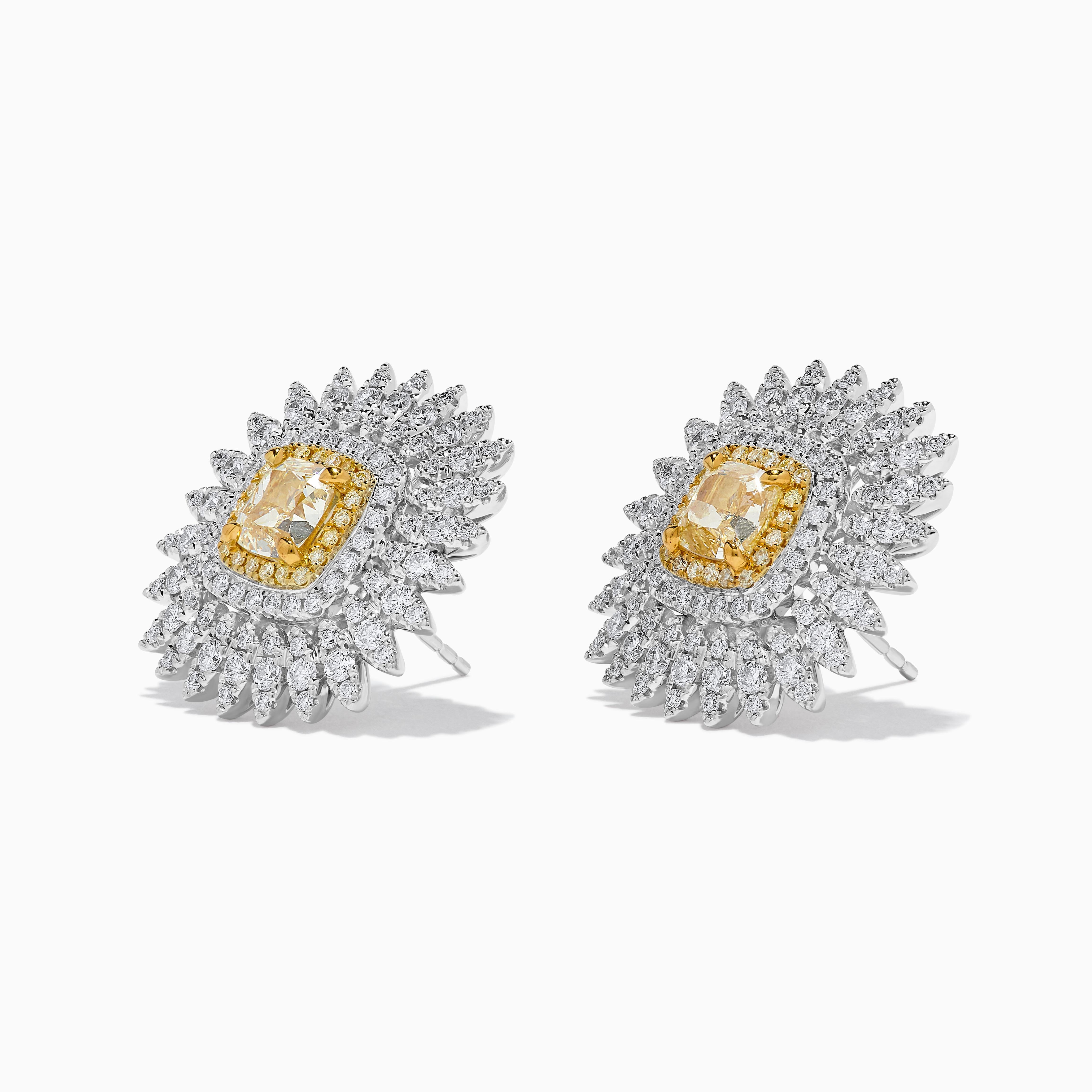 Contemporary Natural Yellow Cushion Diamond 3.95 Carat TW Gold Stud Earrings For Sale