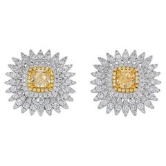 Boucles d'oreilles en or avec diamant coussin de 3.95 carat TW de couleur naturelle jaune
