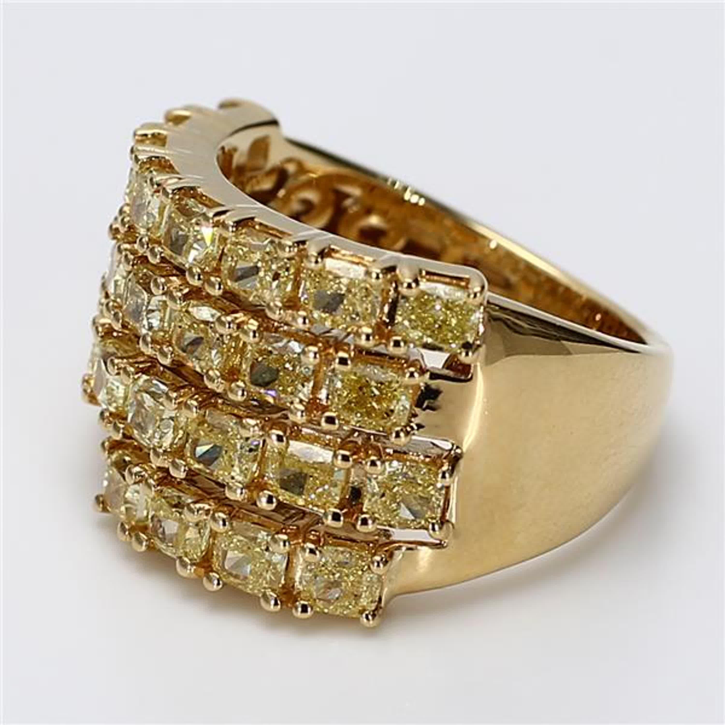 Contemporary Natural Yellow Cushion Diamond 3.95 Carat TW Yellow Gold Wedding Band For Sale
