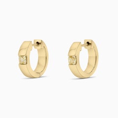 Natural Yellow Cushion Diamond .50 Carat TW Yellow Gold Hoop Earrings