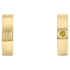 Natural Yellow Cushion Diamond .50 Carat TW Yellow Gold Hoop Earrings