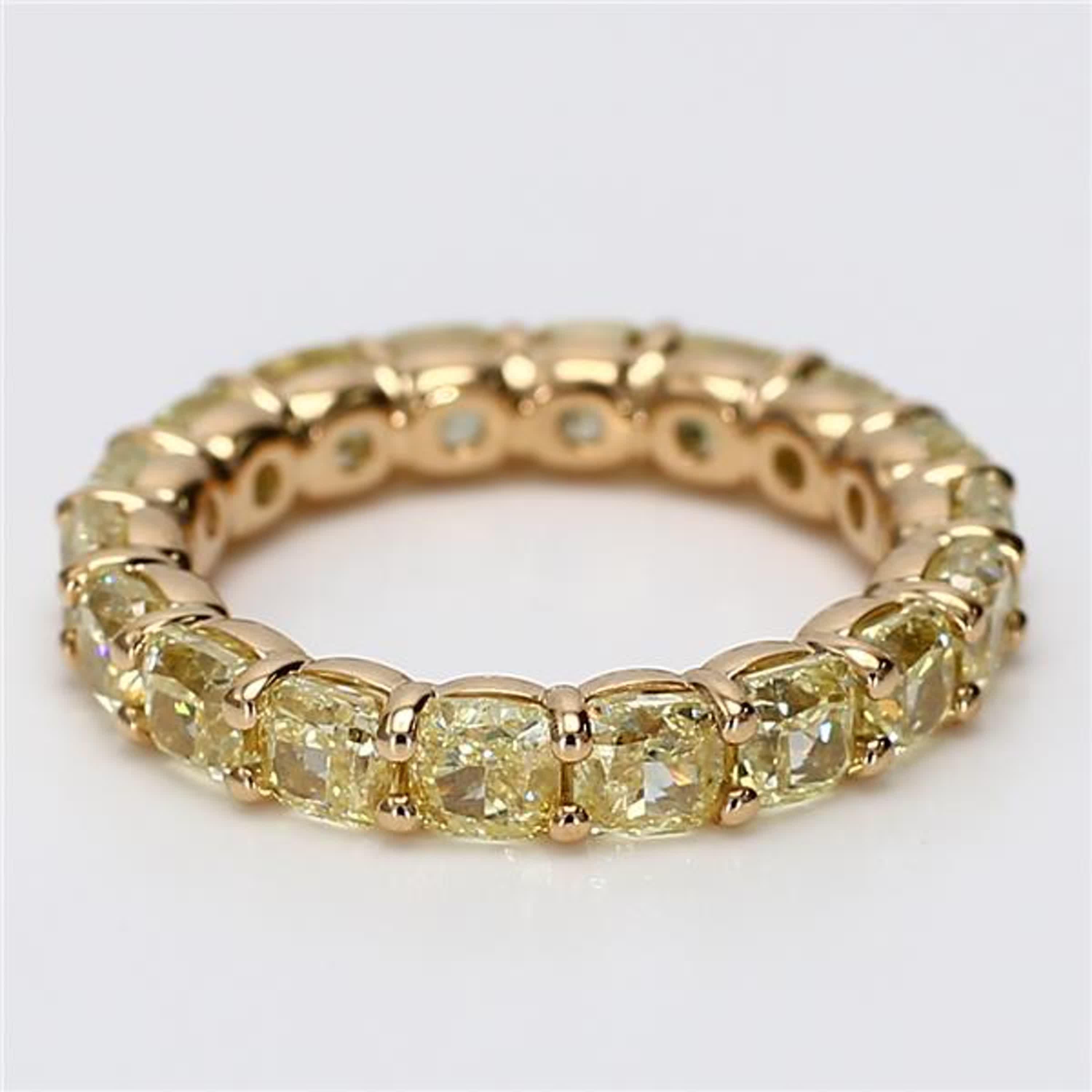 Contemporary Natural Yellow Cushion Diamond 5.61 Carat TW Yellow Gold Eternity Band For Sale