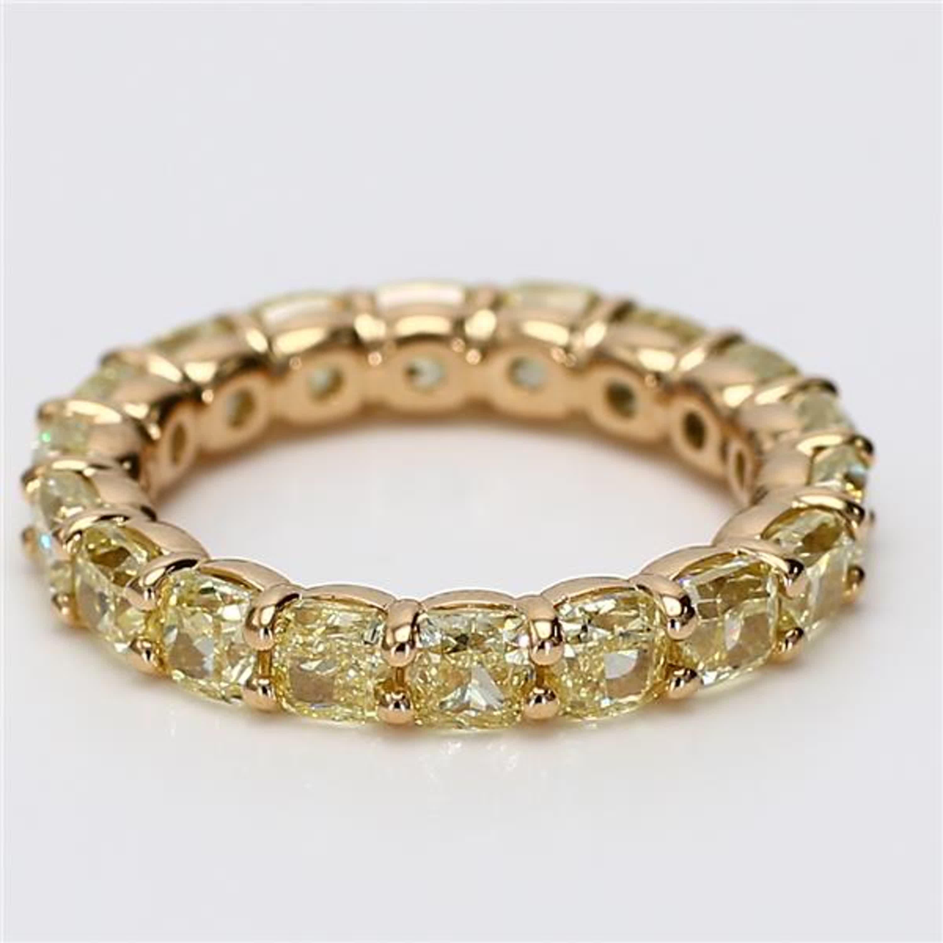 Natural Yellow Cushion Diamond 5.61 Carat TW Yellow Gold Eternity Band For Sale 1