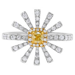 Natural Yellow Cushion Diamond .77 Carat TW Gold Cocktail Ring