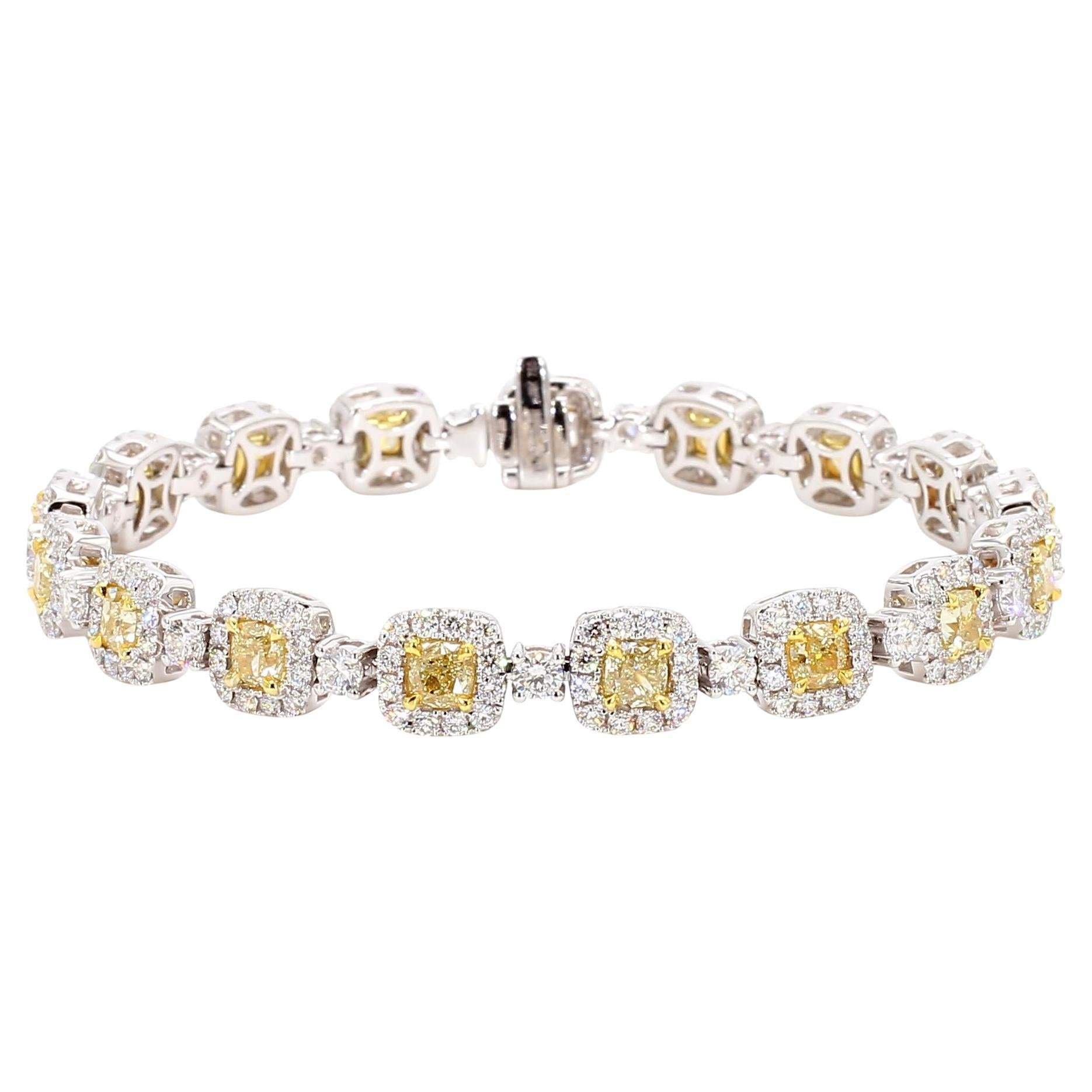 Natural Yellow Cushion Diamond 9.01 Carat TW Gold Tennis Bracelet