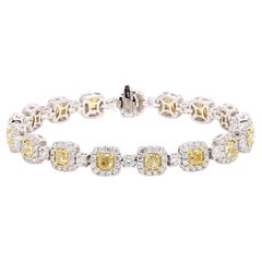 Natural Yellow Cushion Diamond 9.01 Carat TW Gold Tennis Bracelet