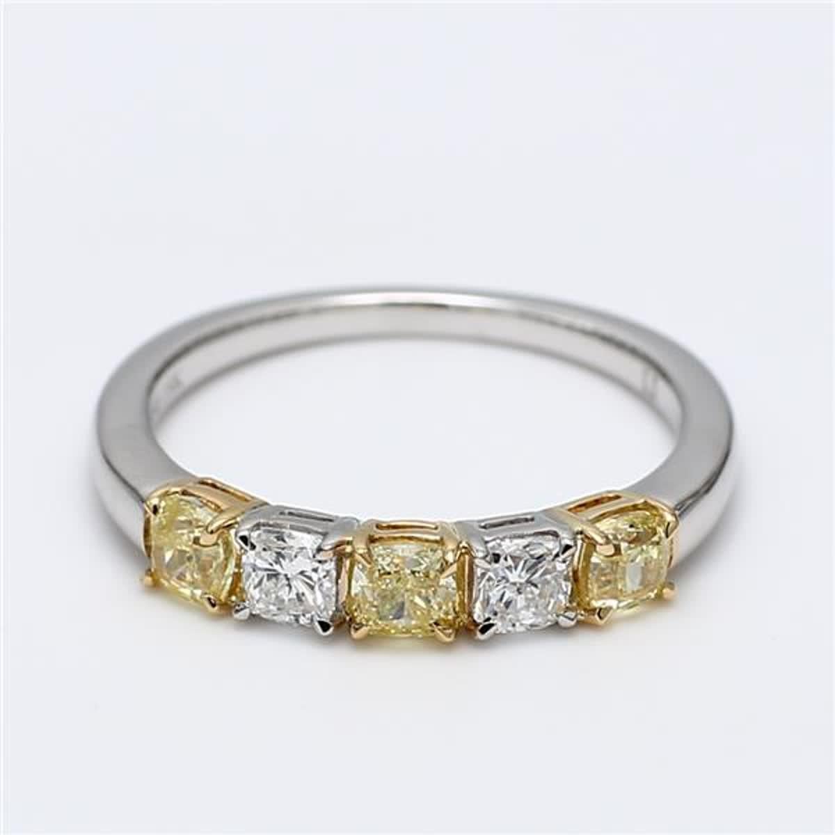 RareGemWorld's classic diamond band. Mounted in a beautiful 18K Yellow and White Gold setting with natural cushion cut yellow diamonds complimented by natural cushion cut white diamonds. This band is guaranteed to impress and enhance your personal