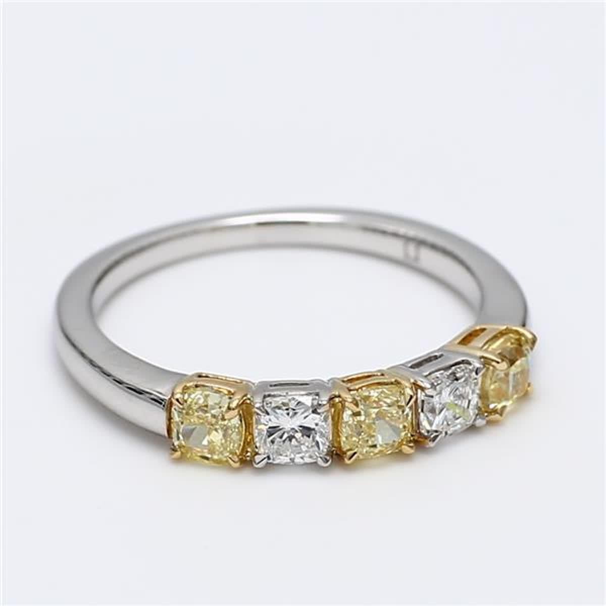 Natural Yellow Cushion and White Diamond 1.05 Carat TW Gold Wedding Band For Sale 1