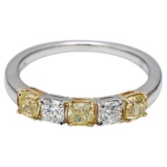 Natural Yellow Cushions and White Diamond 1.05 Carats TW Gold Wedding Band